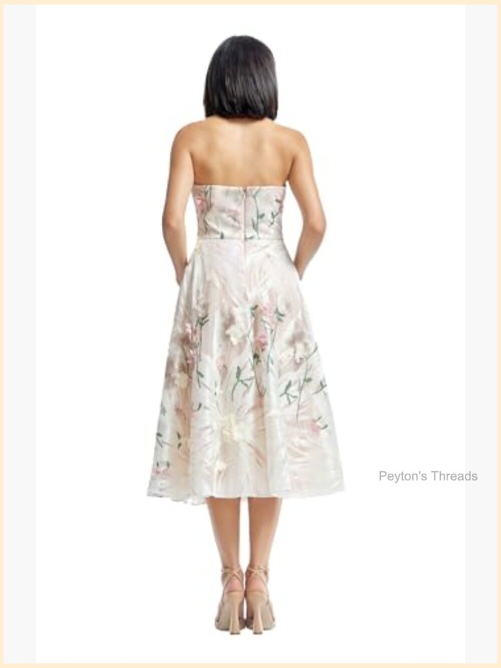 Fit and Flare Midi Dress with Floral Print, Square Neck, Sleeveless, Zipper Back - Picture 3 of 6